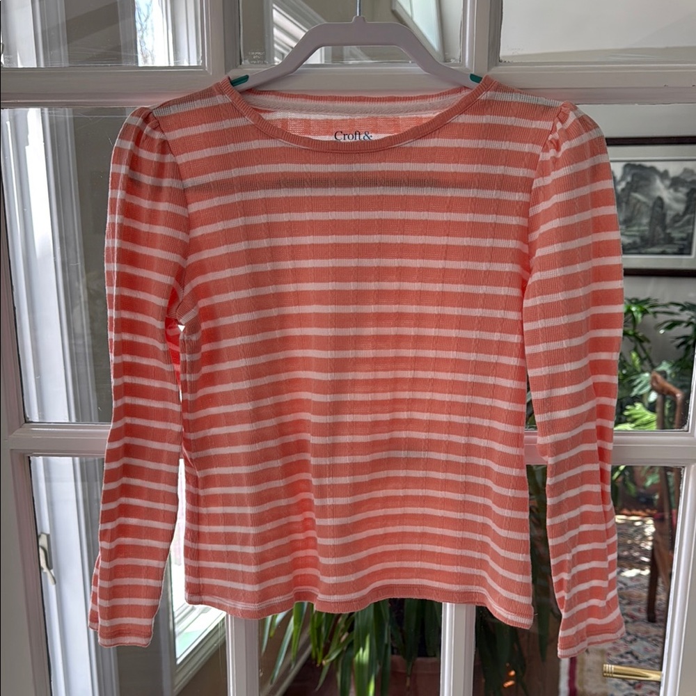 Striped Long Sleeve Top in Coral and White